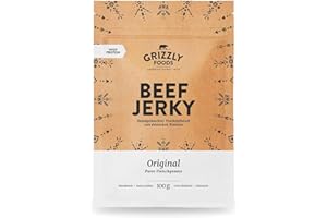 ‎GRIZZLY SNACKS Grizzly Foods • Beef Jerky Original (5 x 100g) • Trockenfleisch von deutschen Rindern • High Protein Snack • Ideal für Unterwegs, Büro, Sport