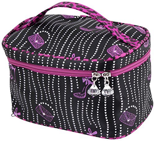 Sourcingmap High Heel Prints Zip Up Cosmetic Bag/ Holder, Black/ Fuchsia