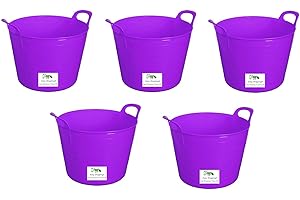 Easy Shopping 5 x 14 Litre Flexi Tub Garden Home Flexible Colour Rubber Storage Container Bucket Polyethylene Flex Tub- MADE IN U.K. (Purple)