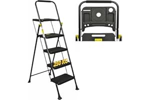 HYTAMA TOOLS HYTAMA Scala Scaletta Sgabello Pieghevole "BLACK MAX PLUS" CON VASCHETTA PORTA ATTREZZI Salvaspazio con Gradini Antiscivolo e Impugnatura Soft in Gomma per Sicurezza Portata max150kg (4 Gradini)