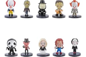 AENEY 10PCS Horror Movie Ornaments, 2IN Movie Characters Resin Statue, Mini Gothic Sculpture Indoor Decor for Halloween Christmas Scream Party