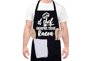 Halinuia Negro Hombre Delantal, Ajustable Chef Delantal con 2 Bolsillos, Delantales de Cocina Hombre Mujer Impermeable Delantales de Cocina para Papá, Esposo, Abuelo