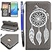 Produktbild FESELE Dreamcatcher Schutzhülle für [Huawei P10 Lite] Feder Traumfänger Prägung Brieftasche Hülle Leder Flip Case Handyhülle mit Magnetverschluss, Huawei P10 Lite Card Slot Vintage Series Wallet Cover Ledertasche Leder-Mappen-Karten-Slot-Abdeckung im Bookstyle Ständer Kartenfach für Huawei P10 Lite + Blau Eingabestift Stylus Touch Pen-Traumfänger,Grau
