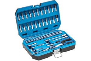 Högert Technik - Cassetta Attrezzi, Set Attrezzi, Valigetta Attrezzi, Kit Attrezzi, Chiavi a Bussola, Punte e Accessori 1/4”, Acciaio Cr-V, Meccanismo a Cricchetto con 72 Denti - HT1R416, 46 Pezzi