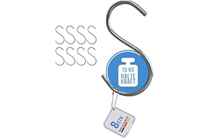 HOHAGE S Haken & Küchenhaken (8 Stk.) - starke & robuste S Haken Edelstahl Haken zum Einhängen - universell einsetzbar in Küche, Garten, Badezimmer oder für die Garderobe als Kleiderhaken