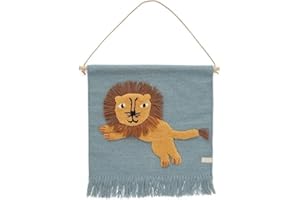 OYOY Mini Jumping Lion Wallhanger für Kinder - Wandteppich Kinderzimmer Löwe aus Wolle-Baumwolle 55x52 cm