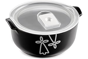 ESPRIT DE CUISINE - Plat À Four Rond En Céramique - Décor Hermine Bretonne - Poignées ergonomiques - Émail Résistant Aux Rayures - Made In France - 0,8L - 17,3x15,2x7,6cm Extérieur - Noir