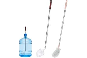 Tinoaly Lot de 2 Brosses pour Bouteilles d'eau à Long Manche, 1 Brosse Ronde Rouge et 1 Brosse Plate Rose Extra Longue pour Nettoyer Bouteilles d'eau Les Bidons et Les Contenants Difficiles d'Accès