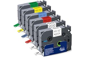 ‎XEMAX 6x XemaX Kompatibel Schriftband Ersatz für Brother P-touch Bänder TZe-231 TZe-131 TZe-431 TZe-531 TZe-631 TZe-731 12mm Etikettenband für Brother P-Touch H105 1010 H100R H110 H101C H100LB H200 D400
