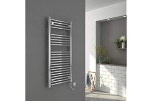 Warmehaus Electric Heated Bathroom Towel Rail Warmer Radiator - Chrome - 1100 x 500 Manual 250 Watt