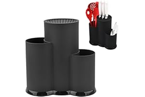 QINGYIWL 3 in 1 Ceppo Portacoltelli Senza Coltello, 23 X 22cm Ceppo Coltelli Vuoto con Foro Scarico e Slot Porta, Universale Portacoltelli da Cucina per Tutti i Coltelli da Cucina (Nero)