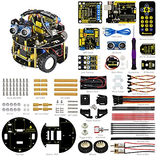 keyestudio pequeña tortuga robot para Arduino Uno R3 proyecto Smart Car Kit cuatro modelo STEM Education (incluye un libro de usuario)