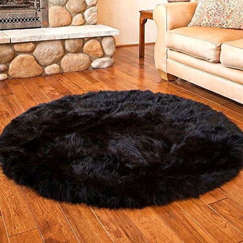 White Round Pure wool Area Rugs /Carpet Living Room Bedroom Window Mat Cushions Sofa Comfortable Cushions Padded (120 CM * 120 CM /47.2*47.2 inches, Black)
