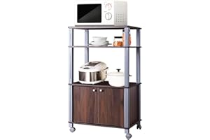 COSTWAY Regał kuchenny do kuchenki mikrofalowej, regał stojący na kółkach, regał stojący, wózek kuchenny, wózek pomocniczy, regał gospodarstwa domowego (ciemnobrązowy)