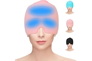 Hoseay Gorro Migraña Reutilizable Máscara Migraña de Gel Alivio Dolor Cabeza/Migraña Relief Cap Portátil Cómodo Antifaz Funda Frio Migraine Hat para Aliviar La Tensión/el Estrés/Ojos Hinchados,Rosado