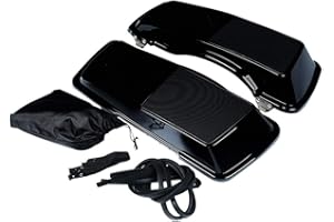XMT-MOTO Couvercles de sacoches avec grilles de haut-parleur de 15,2 x 22,9 cm pour sacoches rigides Harley Davidson Touring Road Street Glide de 1993 à 2013, noir vif