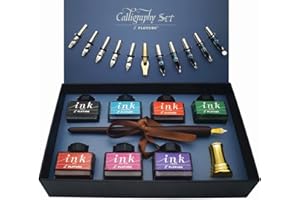 IDEAPOOL Kalligraphie Set, Stift Schreibfeder Set 22-teilig – Enthält 7 Flaschen Inks, 12 Federn, schreibfeder Holzstift, einen goldenen Stifthalter und Einführung für Anfänger