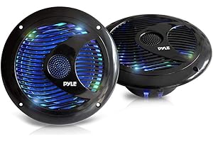 Pyle Altoparlanti Marini 16,5 Centimetri, Casse Audio Impermeabili IP44 con Luci LED Integrate, Speaker 150 Watt di Potenza, Cono in Polipropilene, 1 Coppia, Nero
