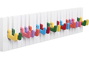RICOO Garderobenleiste Wandgarderobe Kindergarderobe Piano Design ausklappbar WM1885-XL Garderobe Wand Hakenleiste Kleiderhaken klappbar 16 Haken Holz Klavier bunt Garderobenhaken