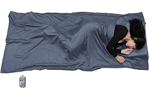 Browint Silk/Cotton Travel Sheet with Double Zippers, 220x110cm Extra Wide Sleep Sack for Hotels, Lightweight Sleeping Bag Liner for Camping, Traveler Rectangular with Pillow Pocket …