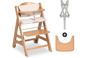 hauck Beta+, Natural - rosnące wraz z dzieckiem krzesełko dla dzieci od 6 miesięcy do 90 kg z kółkami, poduszka do siedzenia, duża deska do jedzenia, mały pałąk ochronny, 5-punktowy pas bezpieczeństwa