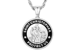KRKC & CO KEEP REAL KEEP CHAMPION KRKC&CO 2.5mm St Christopher Necklace for Men, 22" Pendant Necklace Protector Talisman, Coin Medallion, 18K Gold Plated Protection, Chain with Pendant Jesus, Gift for Husband Son Father