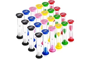 XDISHYN 24Pcs Minuterie de Sable, minuterie d'horloge de Sable sablier 30sec / 1min / 2mins / 3mins / 5mins / 10mins, SL24, M