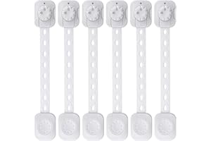 EzyWay Adjustable Safety Locks for Children, Locks for Cabinets, Drawer, Closet, Fridge, Refrigerator, Trash, Toilets with Upgraded Adhesive Double Lock System Locks, 6 Pack (White)