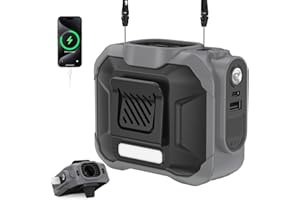 RINTEA Ventilador de Cintura, 10,000mAh Potente Ventilador de Cintura, 15,500 RPM 3 Velocidades, ventilador Portátil con Linterna para Trabajo, Senderismo, Exteriores y Funciona como Power Bank