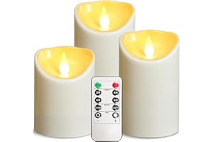 OSHINE Plastic Battery Flameless Candles - led Battery Candles Set of 3 Ivory D3 H4 5" 6" Powered Outdoor Candle Operated with Remote Control and Timer Electric Fake Flickering for Decoration Party