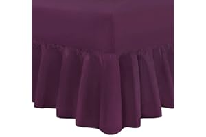 Nimsay Home Plain Dyed Frilled Fitted Valance Sheet 100% Egyptian Cotton 200TC Extra Deep Bed Skirt - Plum, Super King