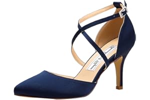 Duosheng & Elegant HC1901 Women Pointed Toe High Heel Court Shoes Cross Strap Satin Wedding Party Bridal Shoes