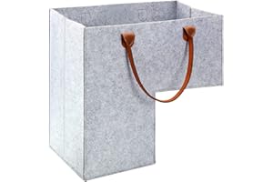 CYMWER Cesta de escalera con asas de cuero, organizador de almacenamiento de escalera grande plegable en forma de L, organizador de almacenamiento de escalera de fieltro con asas, cesta plegable para