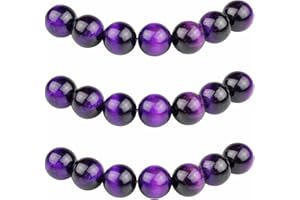 MJDCB Round Stone Beads 8mm Purple Tiger Eye Stone Loose Gemstone Beads for Jewelry Making Bracelet Necklace 43pcs
