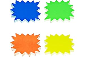 QTTVBTNA 200 Pieces Starburst Signs Fluorescent Signs, Neon Card Starburst Signs, Blank Star Shape Signs Price Eye-catching, Tags Signs for Retail Garage and Sale Supplies Price Tags Signs(4 Colors)