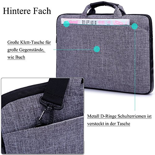 BRINCH 15,6 Zoll Multifunktional Laptop Schutzhülle Portable Umhängetasche Messenger Bag mit Schulterriemen und Griffe Aktentasche für 15 – 15,6 Zoll Laptop / Notebook / MacBook / Ultrabook / Chromebook / Tablet Computers /Apple / Acer / Asus / Dell / Fujitsu / Lenovo / HP / Samsung / Sony / Toshiba, Grau - 5
