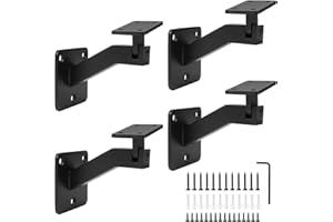 SUPAWAY 4 Stück Handlaufhalter Verstellbar Handlaufhalterung Quadratische, Robuste Treppengeländerhalterung mit Montagezubehör Halter für Handlauf zur Wandmontage für Innen und Außenhandläufe, Schwarz