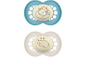 MAM Original Night Succhietto 6+ Mesi (Set da 2), Ciuccio MAM 6-16 mesi che si illumina al buio con tettarella in silicone, Kit da 2 accessori neonato con porta ciuccio sterilizzatore, Azzurro/Neutro