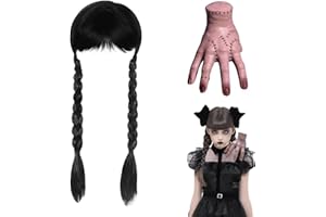 Scinzene Wednesday Hand und Perücke, Eiskaltes Händchen, Realistische Halloween Kostüm-Accessoires für Kinder und Erwachsene