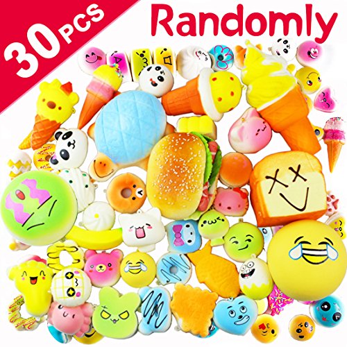 30pcs super Soft Squishies / medium /mini kids Mobile Phone Charms / Slow Rising Party Favours cute Stress Relief Toys Gift for Kids Adults ( Random style)