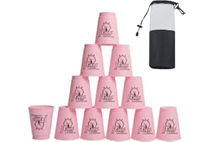 DoInFun Stacking Cups, Pack of 12 Quick Stack Cups Speed Training Game for Challenge Competition Travel Party, Medium Size for Kids/Adults - Pink