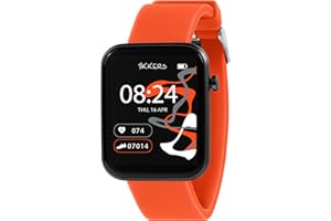 Tikkers Kids Series 13 Smart Watch con Fitness Tracker, sveglia, fotocamera, connessione GPS, cardiofrequenzimetro, contapassi, touch screen, cinturino in silicone arancione, Arancione, misura unica