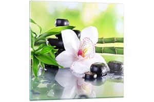 ARTTOR Moderne Impression sur Verre 40x40cm Image Tableau en Verre Decoration Murale fleur d'orchidée Petit Tableaux Decoratifs Muraux Chambre Cuisine Carré Deco Cadre Salon Art Wall Decor GAC40x40-3659