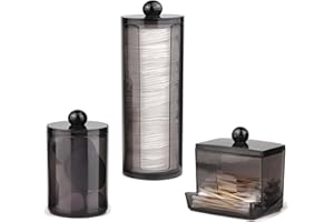 JINTANG 3 Piezas Dispensador Discos Desmaquillantes,Organizador baño,Dispensador de Algodón,Dispensador cosmeticos bambu,Resistente al polvo y la humedad,apto para dormitorio, baño (Negro)