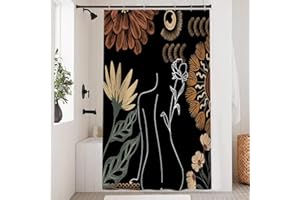 Uiiooazy Tenda da doccia nera, 120 x 200 cm, astratta, motivo floreale, stile boho con foglie verdi, antimuffa, lavabile, impermeabile, in poliestere, con 8 ganci per il bagno