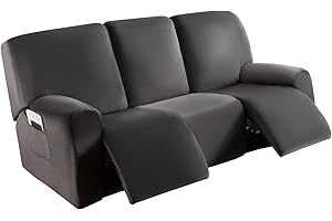 TOPCHANCES Recliner Chair Cover 3 Seater - Super Soft Velvet Stretch Recliner Couch Covers Sofa Chair Slipcover with Side Pocket for 3 Cushion Recliner Sofa for Furniture Protector (Dark Grey)