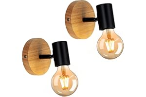 Tealight 2 Pièces Applique Murale Intérieure, Applique Murale Chambre, Applique Bois Murale, Rotation 350° E27 Vintage Luminaire Interieur pour Chambre Salon Couloir Restaurant