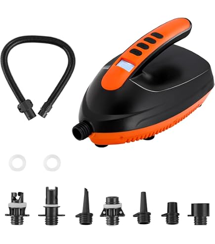 Gonfleur Électrique 20 PSI Accwork 12V - Pompe Air Pour SUP, Bateaux Et Matelas, Arrêt Auto, 7 Embouts, Allume-Cigare