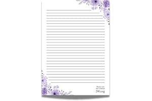ASVP SHOP JW Bloc de papier ligné A4 pour écrire des lettres (fleurs violettes)
