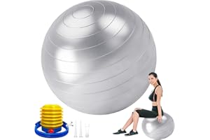 Ballon de Gymnastique, BelonLink Boule d'assise, Balle de Yoga, Balles d'exercices Fitness, Grossesse, Anti-éclatement et très épais, avec Pompe à air, Pilates Core Training Physique 55cm
